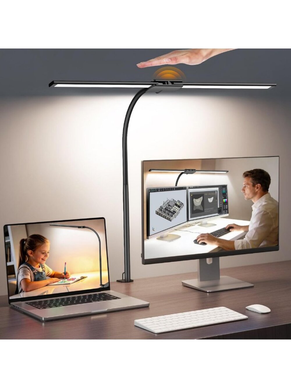 Bright LED Desk Lamp for Home Office - 18W 2000LM Dual Head Architect Light